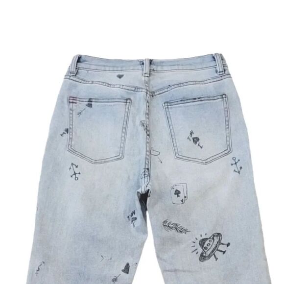 Urban Outfitters BDG High Rise Jean Girlfriend Doodle Denim Light Wash Size 27 - Picture 5 of 12